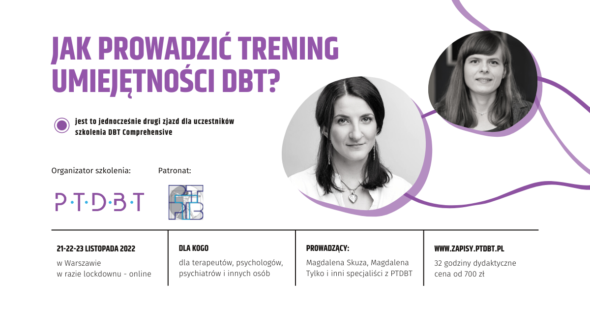 [szkolenie stacjonarne] Jak prowadzić trening umiejętności DBT?