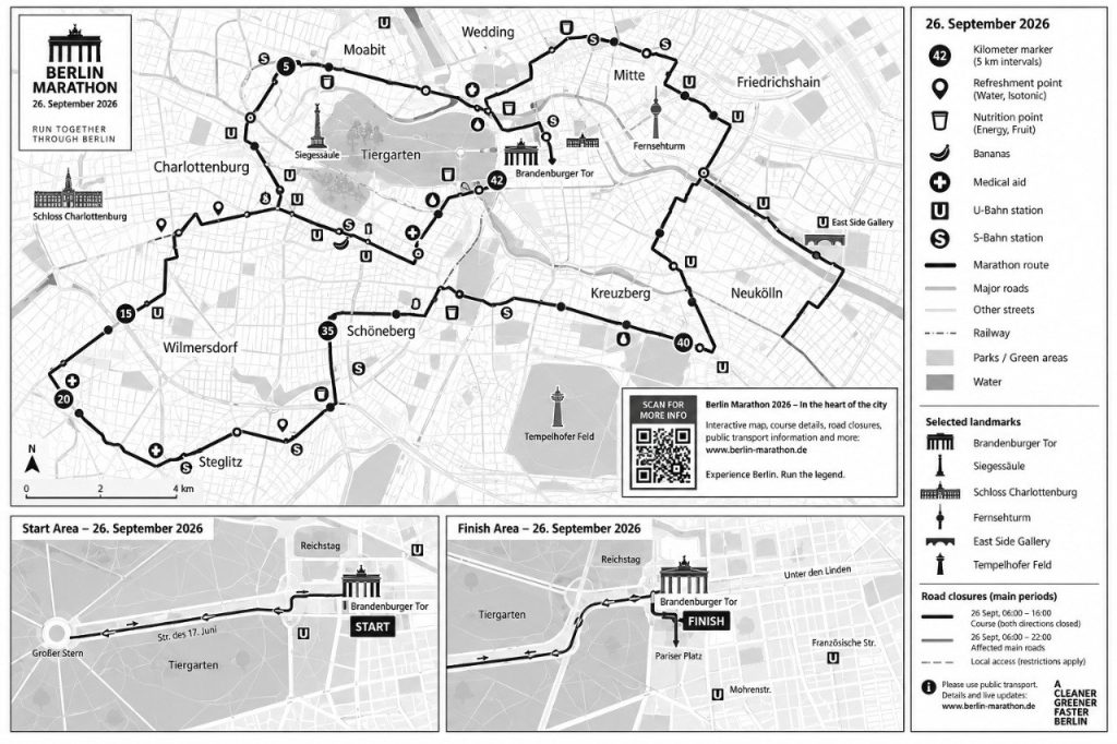 BMW Berlin-Marathon 2026: trasa, zamknięcia ulic i utrudnienia w Berlinie 26–27 września